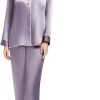 Women's Satin Pajamas Set Long Sleeve Button Down Shirt With Long Pant Sleepwear