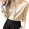 Women's Satin Blouse Fashion Long Sleeve Satin Silk Shirt Work Office Top Casual Shirt