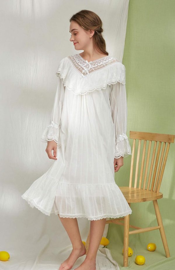 Cotton Nightgown for Women Vintage Palace Sleepwear