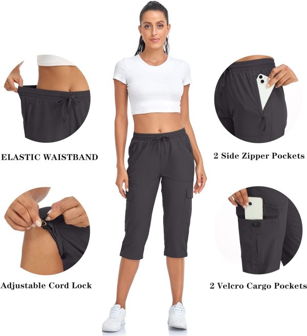 71ixpodJJKL._AC_SL1500 Women's Hiking Cargo Capri Pants Lightweight Quick Dry Joggers Outdoor Casual Travel Capris with Zipper Pockets