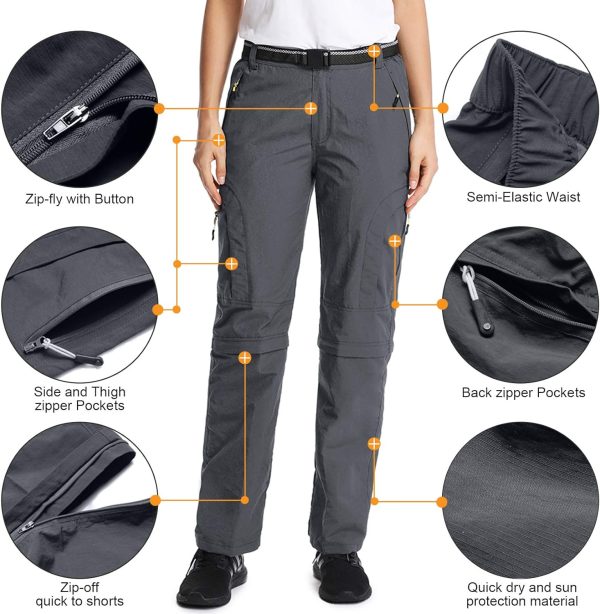 Women's Hiking Pants Convertible Quick Dry Stretch Lightweight Zip-Off Outdoor Fishing Travel Safari Pants