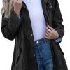 Rain Jacket Women Striped Lined Hooded Lightweight Raincoat Outdoor Waterproof Windbreaker
