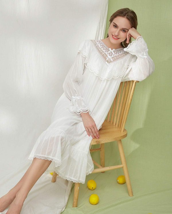 Cotton Nightgown for Women Vintage Palace Sleepwear