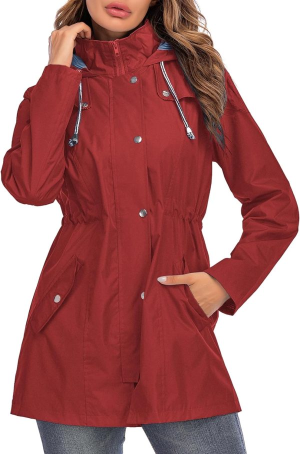 Rain Jacket Women Striped Lined Hooded Lightweight Raincoat Outdoor Waterproof Windbreaker