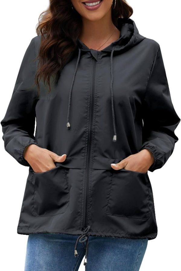 Women's Raincoats Windbreaker Rain Jacket Waterproof Lightweight Outdoor Hooded Trench Coats S-XXL