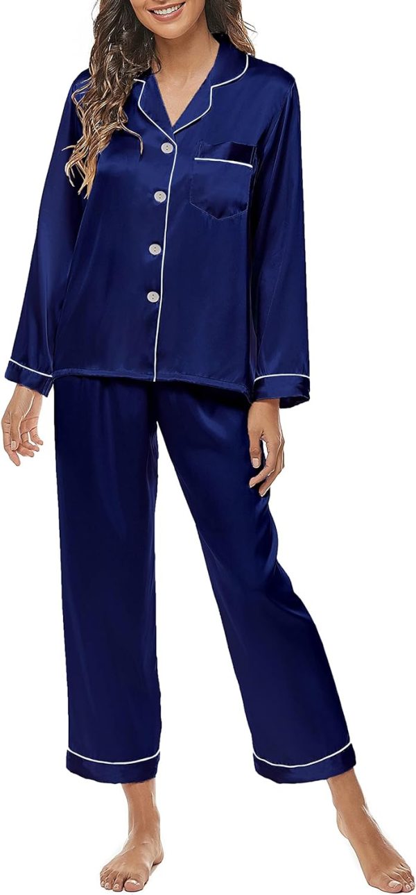 71xYXJnFpsL._AC_SL1500 Silk Satin Pajamas Set for Women 2 Piece Soft Long Sleeve Tops & Bottoms Sleepwear Pj Lounge Set S-XXL