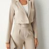 Business Casual Two-piece Set, Double-breasted Lapel Long Sleeve Blazer & Belted Wide Leg Pants Outfits, Women's Clothing