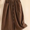 Button Front Pocket Design Skirt, Elegant Elastic Waist Split Hem Skirt For Spring & Fall, Women's Clothing