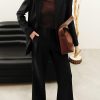 Elegant Office Solid Color Pants, Single Breasted Lapel Blazer & Straight Leg Loose Simple Pants, Women's Clothing