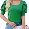 815OmwaKB8L._AC_SL1500 Puff Short Sleeve Sweater Tops 2024 Spring Summer Trendy Square Neck Casual Pullover Sweaters T Shirts Blouses