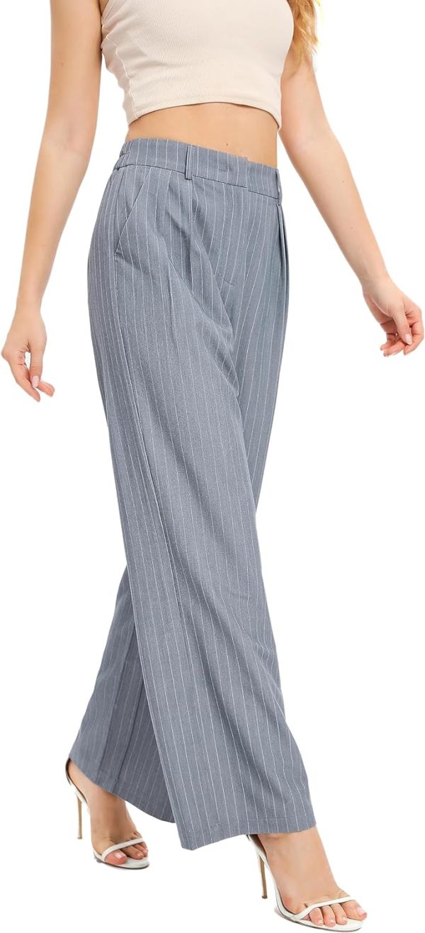 819qfd1SLJL._AC_SL1500 Women's Casual Striped High Waisted Wide Leg Pants Elastic Waist Loose Fit Trousers