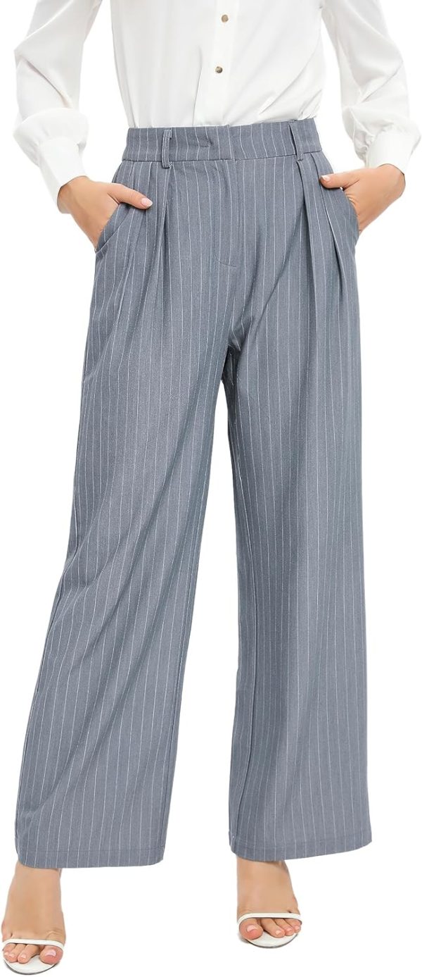 81C2ml5iHhL._AC_SL1500 Women's Casual Striped High Waisted Wide Leg Pants Elastic Waist Loose Fit Trousers