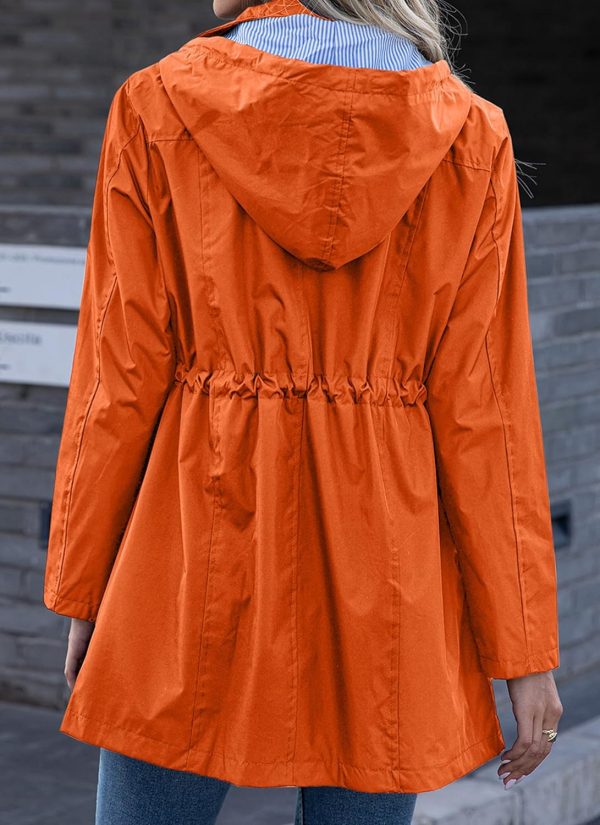 Rain Jacket Women Striped Lined Hooded Lightweight Raincoat Outdoor Waterproof Windbreaker