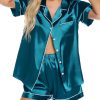 Womens Silk Satin Pajamas Set Button Down Pj Sets Short Sleeve Sleepwear Set S-XXl