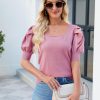 81KfeDPAn1L._AC_SL1500 Puff Short Sleeve Sweater Tops 2024 Spring Summer Trendy Square Neck Casual Pullover Sweaters T Shirts Blouses