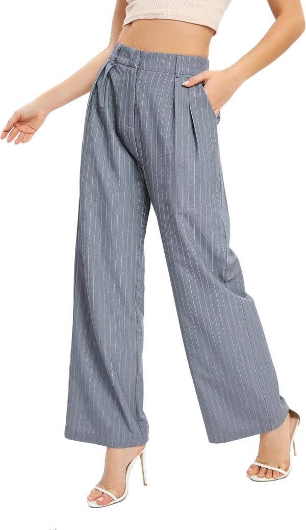 81KoDnD5LVL._AC_SL1500 Women's Casual Striped High Waisted Wide Leg Pants Elastic Waist Loose Fit Trousers