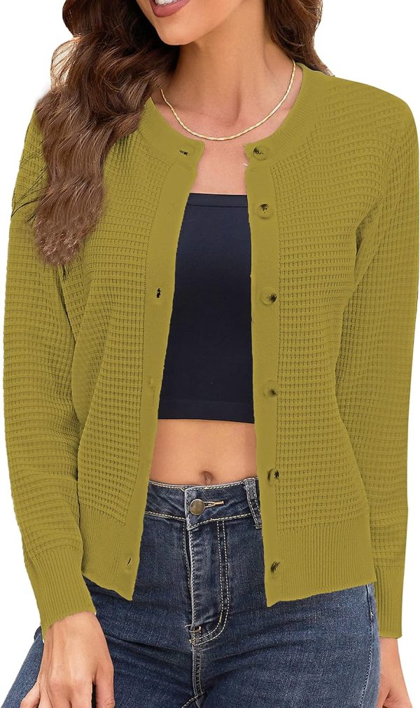 81L9HcC86yL._AC_SL1500 Women's Crew Neck Button Down Long Sleeve Solid Knit Classic Cardigan Sweater