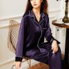 Women's Satin Pajamas Set Long Sleeve Button Down Shirt With Long Pant Sleepwear