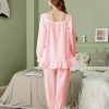 81Sbtj-FeWL._AC_SL1500 Women Pajamas Set Cotton Long Sleeve Button Down Sleep Shirt Womens Loungewear Set Cotton Nightie