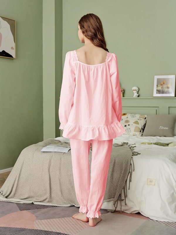 81Sbtj-FeWL._AC_SL1500 Women Pajamas Set Cotton Long Sleeve Button Down Sleep Shirt Womens Loungewear Set Cotton Nightie