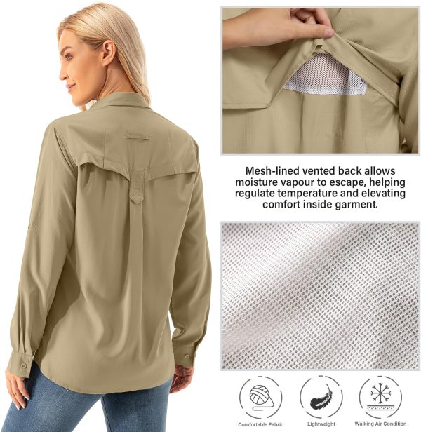 Womens UPF 50+ UV Sun Protection Safari Shirts Long Sleeve Outdoor Cool Quick Dry Fishing Hiking Gardening Shirts