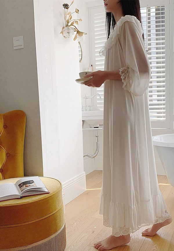 Women's Lace  Nightgown Long Sleeve Sleepwear Nightdress