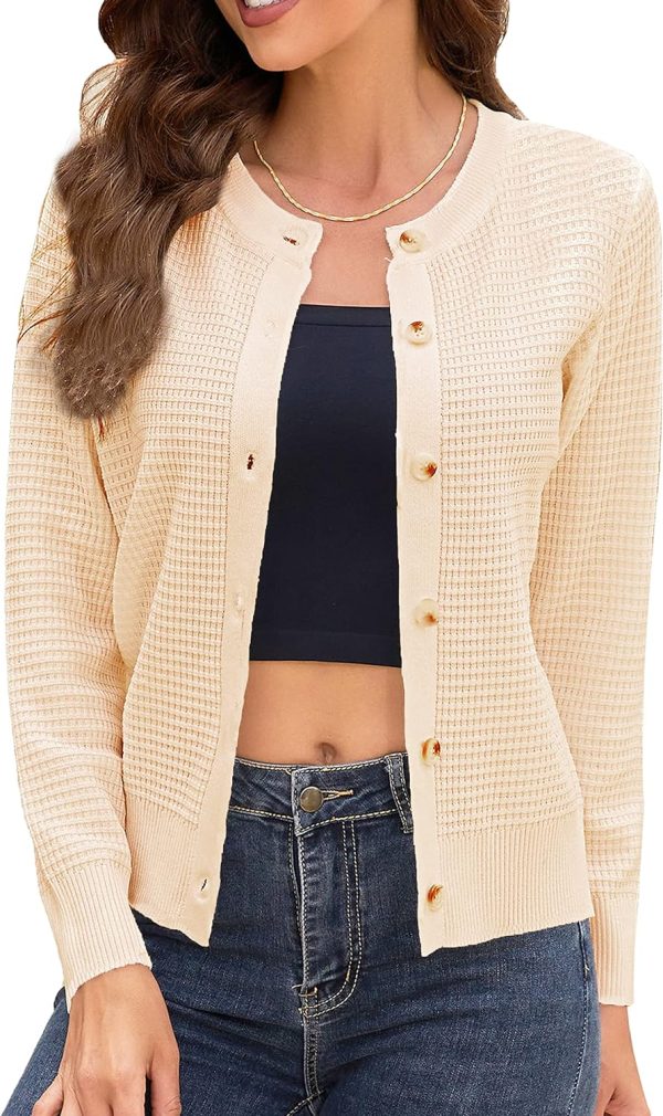 91LC9iUivCL._AC_SL1500 Women's Crew Neck Button Down Long Sleeve Solid Knit Classic Cardigan Sweater