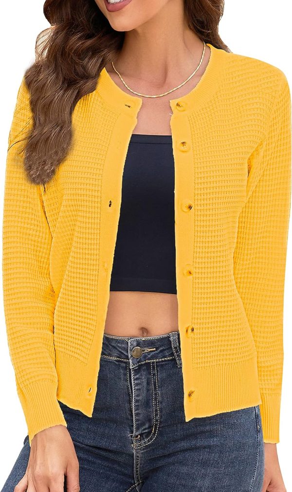 91YhCzih4rL._AC_SL1500 Women's Crew Neck Button Down Long Sleeve Solid Knit Classic Cardigan Sweater