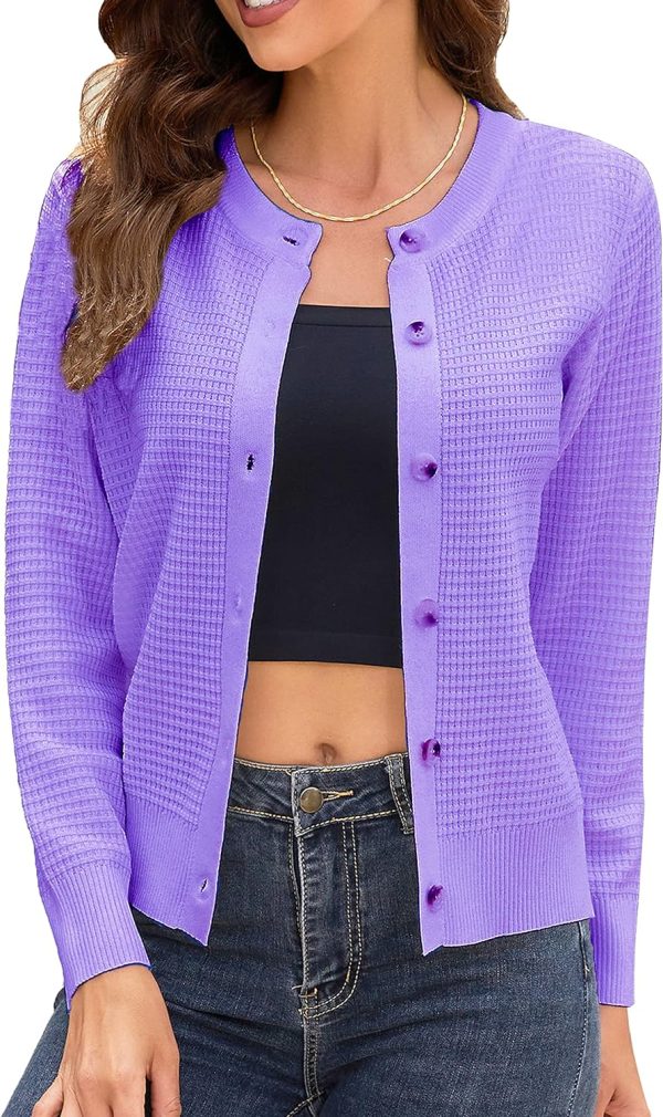 91faSOvTHML._AC_SL1500 Women's Crew Neck Button Down Long Sleeve Solid Knit Classic Cardigan Sweater