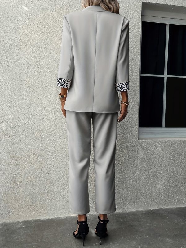 9213ff8c-27ea-48c3-827a-61ed99a96a58-1 Elegant Solid Color Pants Set, Single Breasted Lapel Balzer & High Waist Straight Leg Pants, Women's Clothing