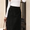 9bcbc60a46b9d4747f373f67c23d6a69_afdce0d34e5b Split Hem Knee Length Sheath Skirt, Elegant Slant Pockets High Waist Skirt For Spring & Summer, Women's Clothing