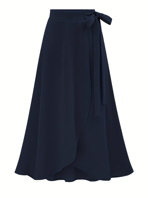 Solid Ruffle Hem Skirts, Elegant High Waist Tied Midi Skirts, Women's Clothing