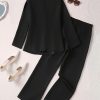 Elegant Office Pants Set, Belted Lapel Long Sleeve Slim Blazer & High Waist Straight Leg Loose Pants, Women's Clothing