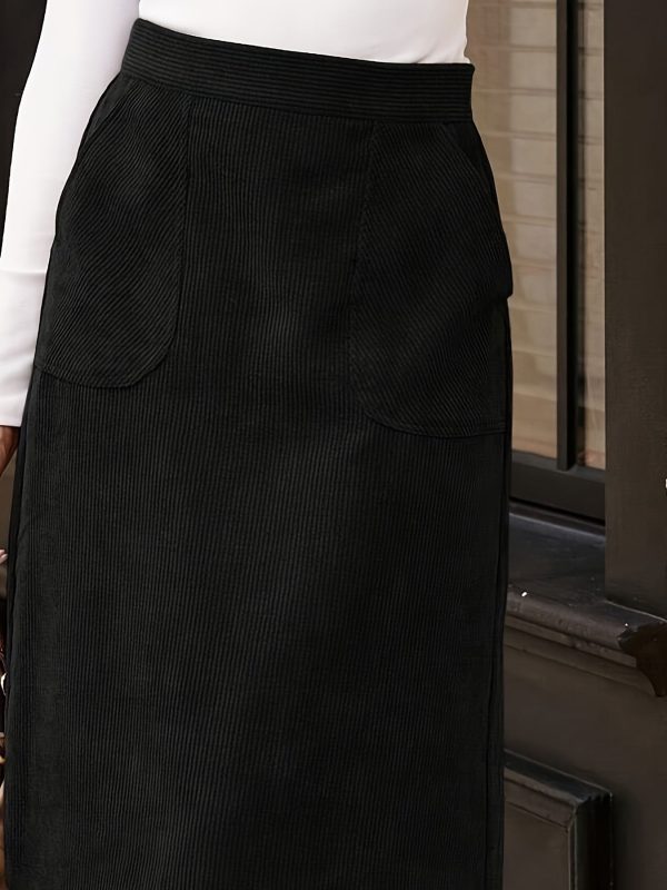 dea39a98-eadb-463a-b6c8-148ae70b5369 Split Hem Knee Length Sheath Skirt, Elegant Slant Pockets High Waist Skirt For Spring & Summer, Women's Clothing