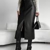 ebb3a41b-2738-4e5f-b0ed-df47d2c698ad-1 Plus Size Pu Leather Split Front Skirt, Elegant Slant Pocket Midi Skirt For Spring & Summer, Women's Plus Size Clothing