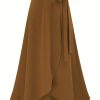 Solid Ruffle Hem Skirts, Elegant High Waist Tied Midi Skirts, Women's Clothing