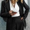 Elegant Office Solid Color Pants, Single Breasted Lapel Blazer & Straight Leg Loose Simple Pants, Women's Clothing