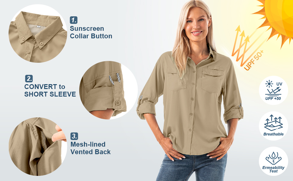 Women's long sleeve hiking sun protection shirt SPF outdoor fishing shirt upf 50 long sleeve women