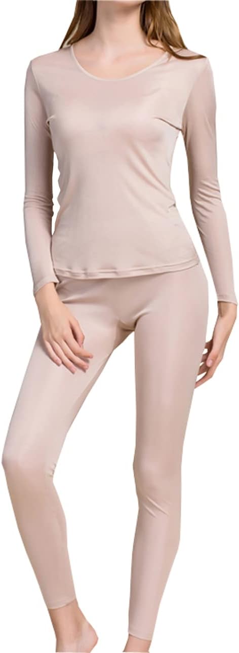 Womens Silk Long Underwear Mulberry Silk Long Johns Silk Thermal Underwear Sets Cold Weather Base Layer