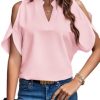 418TMc_rBjL._AC Women's Cold Shoulder Tops Summer Fashion Short Sleeve V Neck Casual Loose Solid Color Blouse Shirts