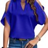 41Dq8jVjJxL._AC Women's Cold Shoulder Tops Summer Fashion Short Sleeve V Neck Casual Loose Solid Color Blouse Shirts