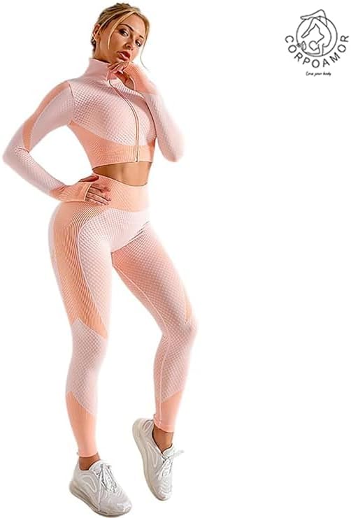 41ZqB0x7ITL._AC Women's 3 PC Seamless Gym Clothing Workout Outfit with Jacket Bra & Leggings Set