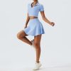 2 Piece Tennis Dress for Women High Waist Pleated Tennis Skirt with Shorts Short Sleeve Crop Golf Workout Skirts Sets