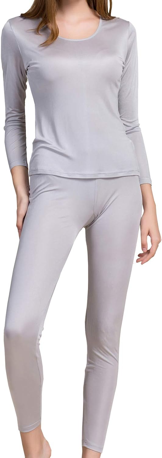 Womens Silk Long Underwear Mulberry Silk Long Johns Silk Thermal Underwear Sets Cold Weather Base Layer