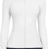 5115K5D5g4L._AC_SL1500 Workout Jackets for Women Full Zip Athletic Running Track Jacket with Pockets Slim Fit Yoga Jacket with Thumb Holes