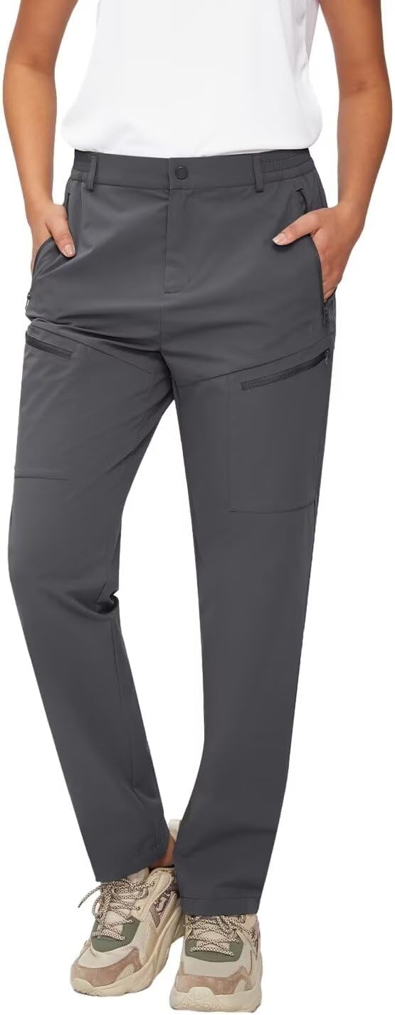 Women's Hiking Pants Quick Dry Lightweight Water Resistant Elastic Waist Cargo Pants with 5pcs Zipper Pockets