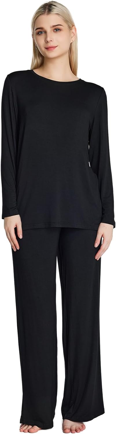 511WM570oYL._AC_SL1500 Loungewear Set pajamas Womens sleepwear Bamboo Viscose Long Sleeve t shirt Long Pants Super Soft Novelty Pjs Set
