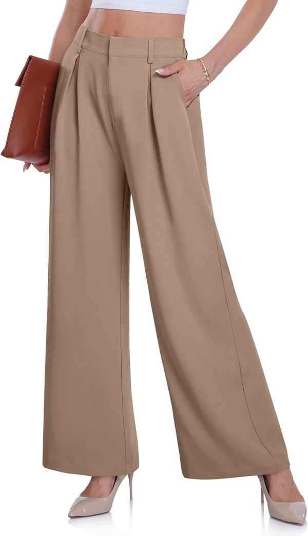 Women's Wide Leg Dress Pants High Elastic Waisted in The Back Business Work Causal Trousers Long Straight Suit Pants