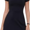 5180QnXu5fL._AC_SL1500 Womens Sexy Square Neck Trendy Dress Short Sleeve Stretchy Bodycon Side Flare Split Lined Mini Dress