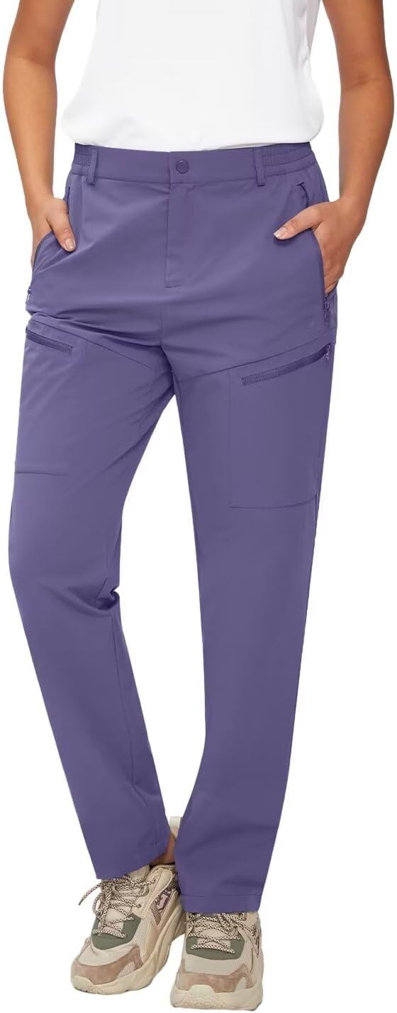 Women's Hiking Pants Quick Dry Lightweight Water Resistant Elastic Waist Cargo Pants with 5pcs Zipper Pockets